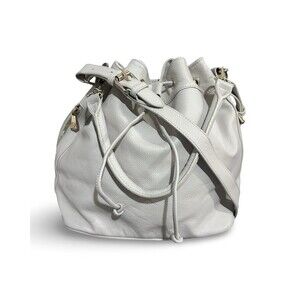 Ora Delphine Leather Bucket Shoulder  Bag Drawstring Side Zip Pocket Purse